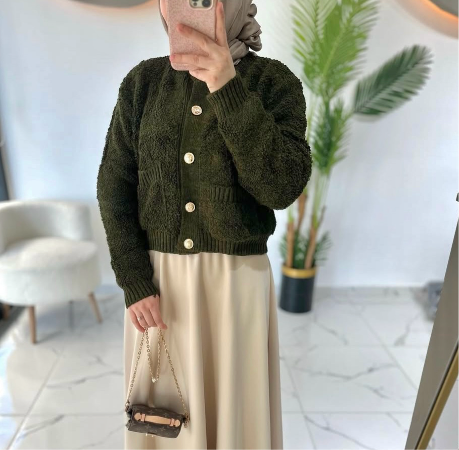 GILET TEDDY À BOUTON kaki