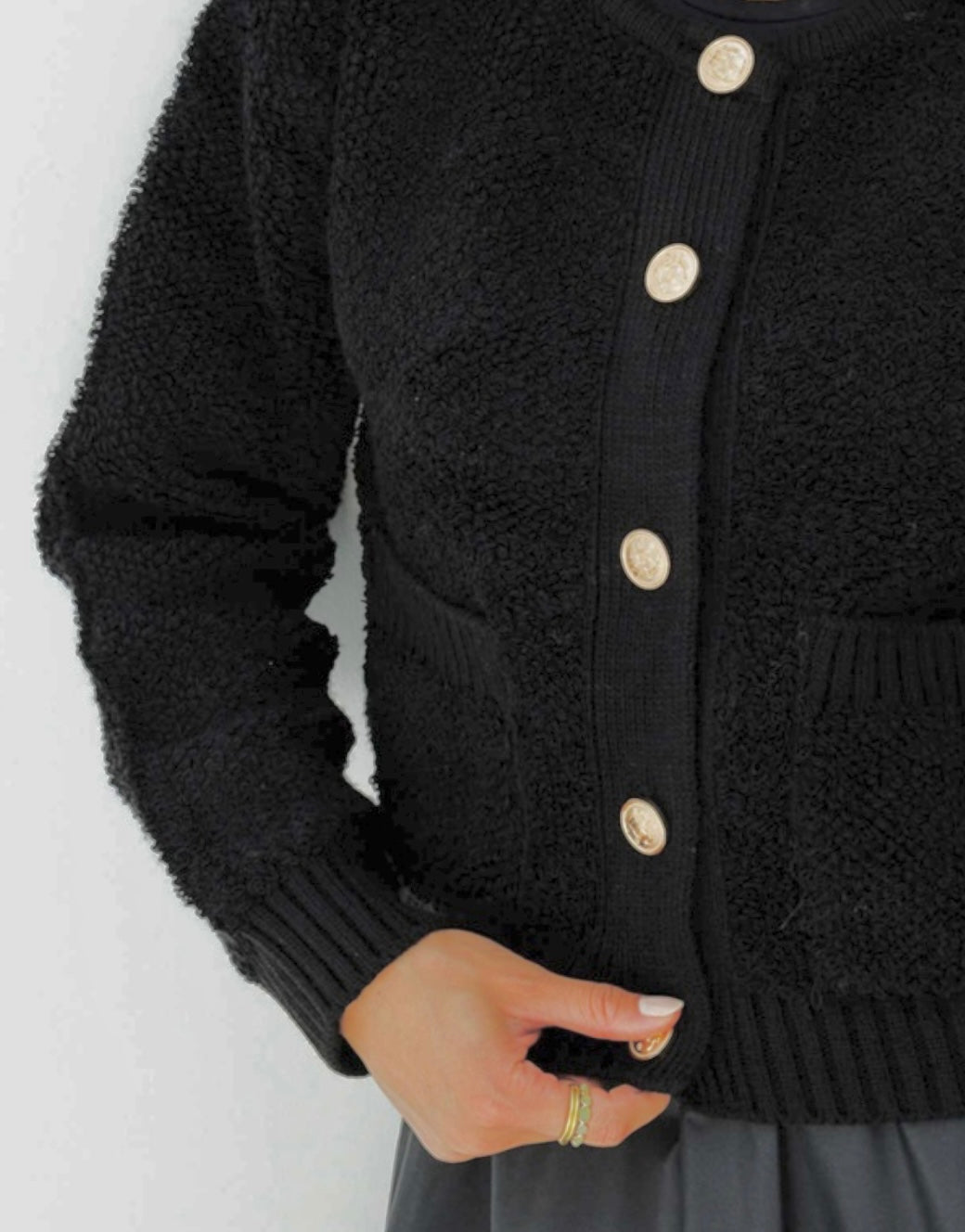 GILET TEDDY À BOUTON noir