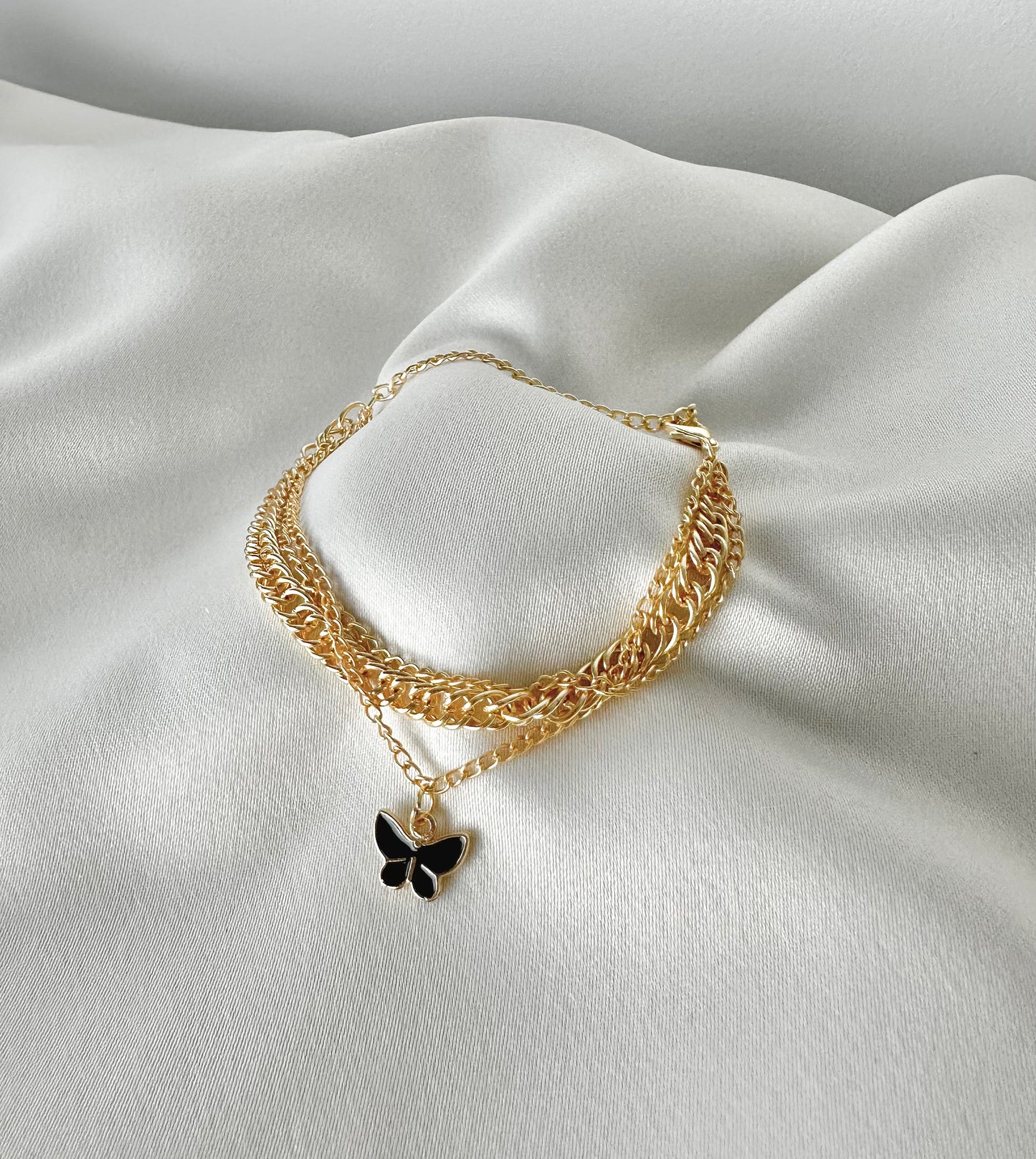 BRACELET TRIPLE PAPILLON NOIR