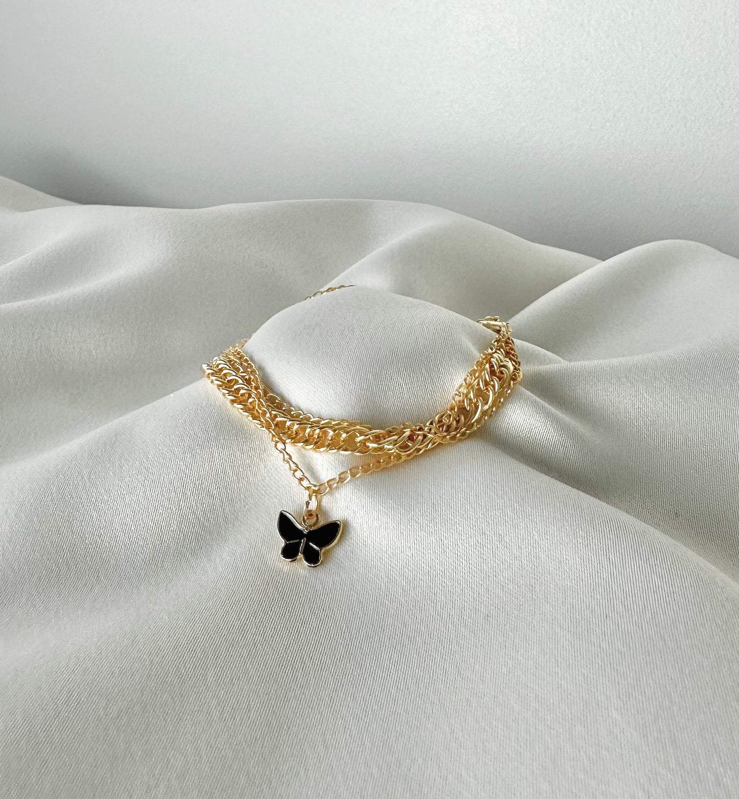 BRACELET TRIPLE PAPILLON NOIR