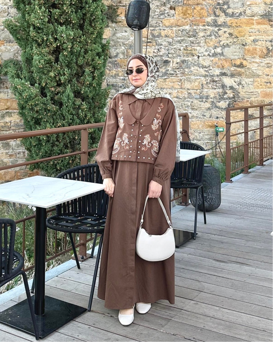 ROBE GILET BRODÉ marron