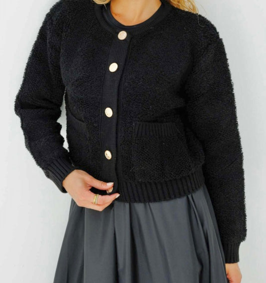 GILET TEDDY À BOUTON noir