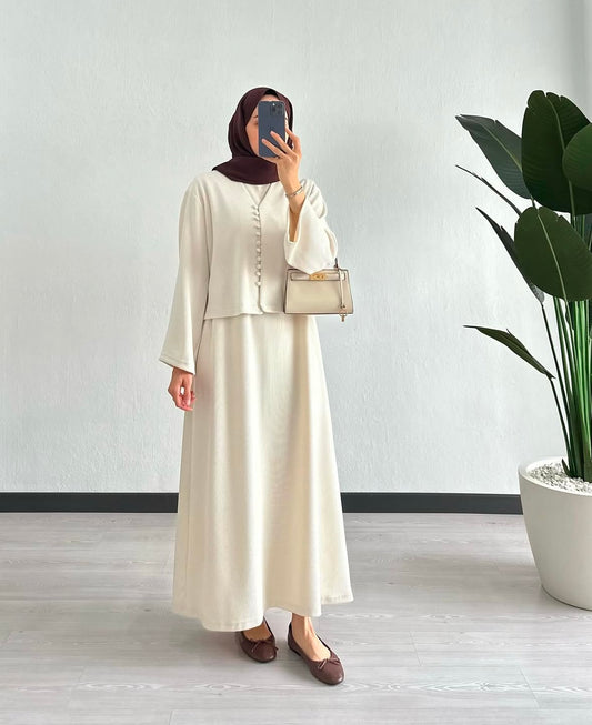 ROBE EN TRICOT AVEC GILET écru