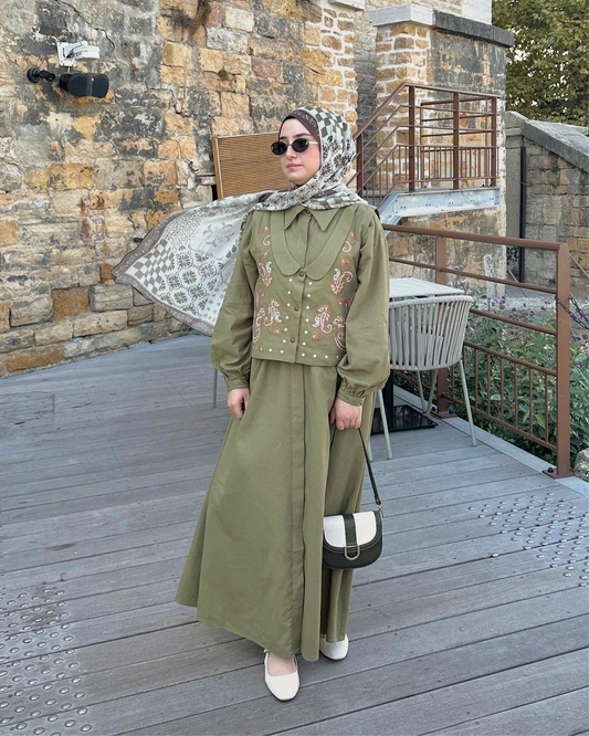 ROBE GILET BRODÉ kaki