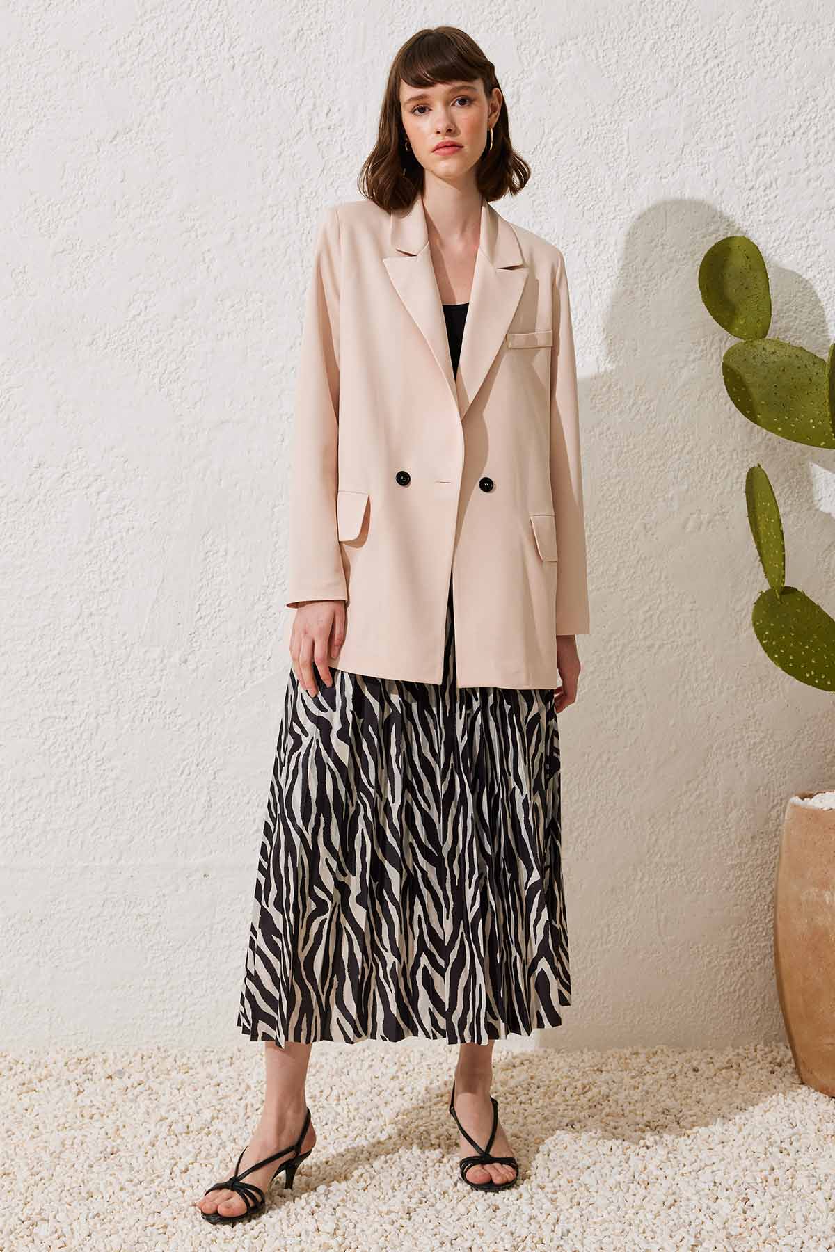 VESTE À BOUTONNAGE CROISE ROSE POUDRÉ