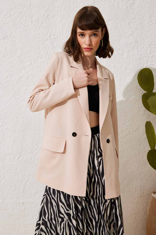 VESTE À BOUTONNAGE CROISE ROSE POUDRÉ